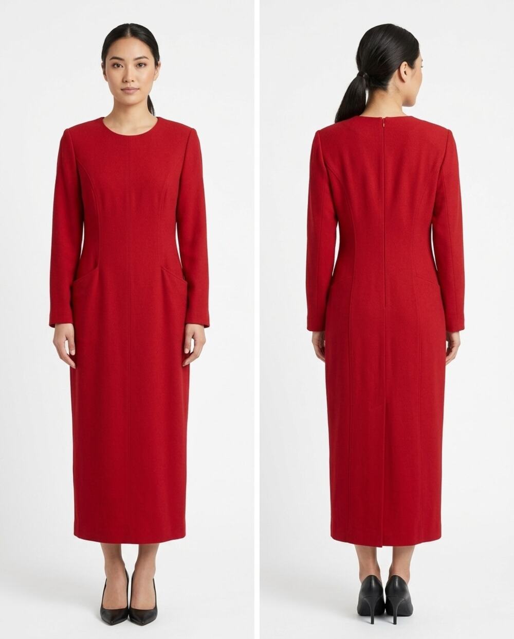 Vintage Sam Roberts Made in USA 100% Wool Red Maxi Dress Women Size 8